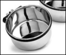 Stainless steel drinking cup with wing nut for attaching to wire crates/trolleys